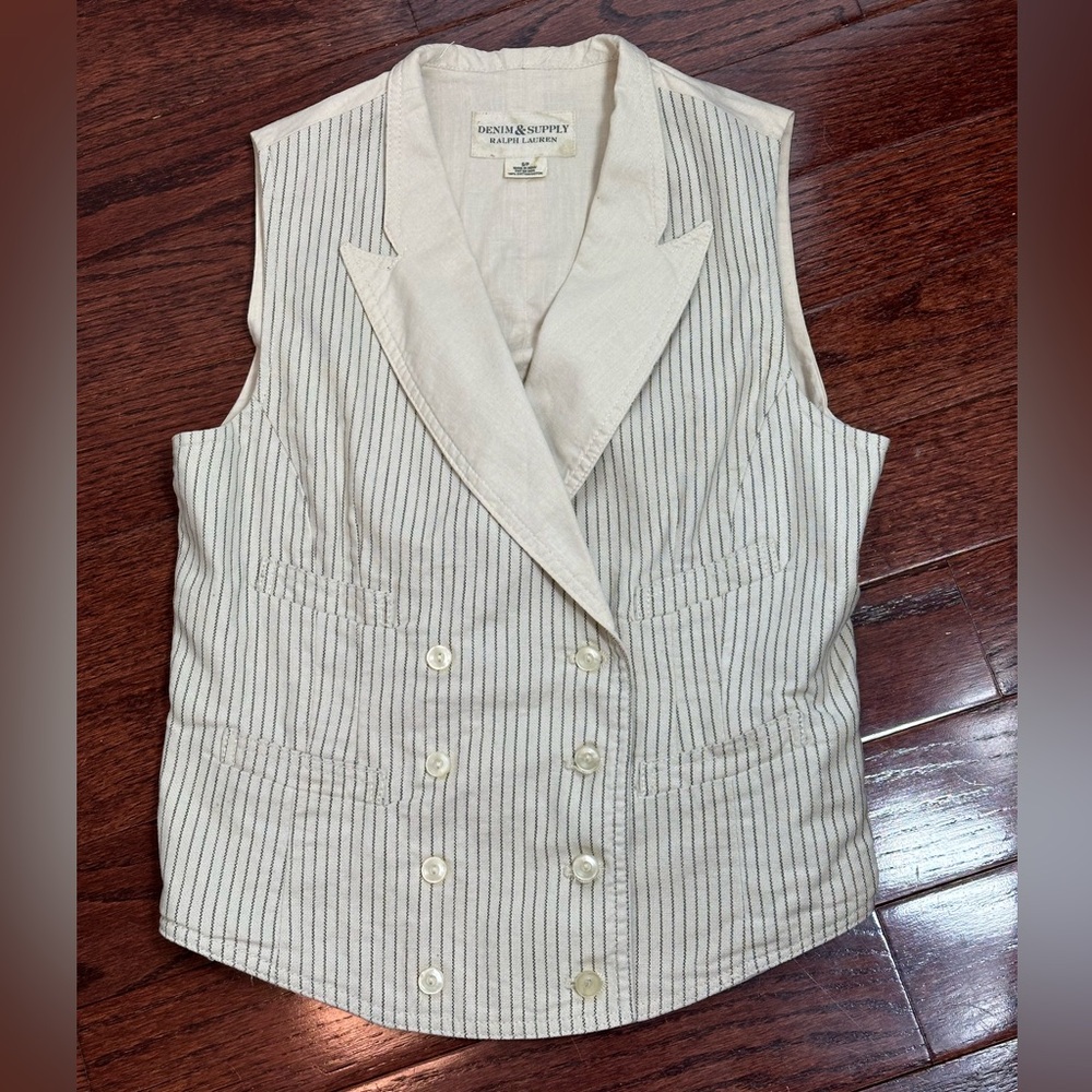 Denim & Supply Ralph Lauren Cream Pinstripe Double-Breasted Vest